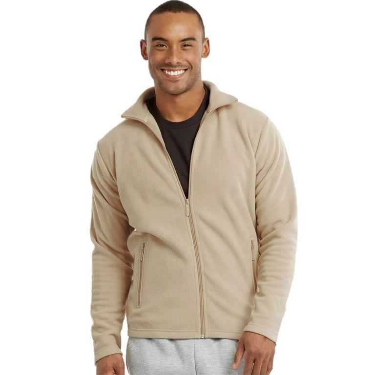 Men's Full-Zip Polar Fleece Jacket, Beige 2XL, 1 Count, 1 Pack