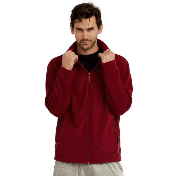 Men's Full-Zip Polar Fleece Jacket, Burgundy S, 1 Count, 1 Pack