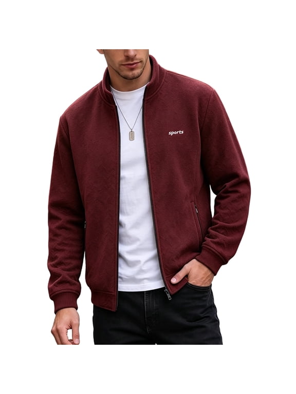 Men's Full-Zip Polar Fleece Jacket with Zippered Pockets for Cold Outdoor Weather