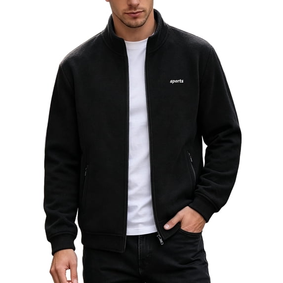 Men's Full-Zip Polar Fleece Jacket with Zippered Pockets for Cold Outdoor Weather