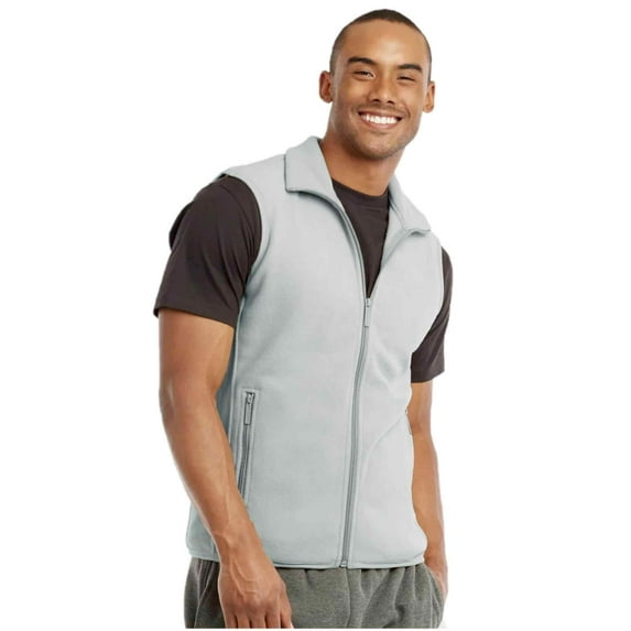 Men's Full-Zip Polar Fleece Vest, Light Grey L, 1 Count, 1 Pack