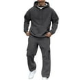 thumbnail image 1 of Men's Full-Zip Polo Jacket & Drawstring Pants Set, 2-Piece Relaxed Fit Casual Tracksuit with Pockets for Spring Autumn Winter Outdoor Wear, Solid Color, Regular Size, 1 of 9