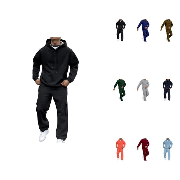 Men's Full Zip Polo Jacket & Drawstring Pants Set, Comfortable Relaxed Fit, Solid Color, Regular Size