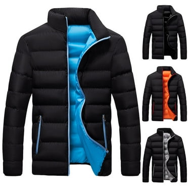 Men's Full Zip Puffer Jackets Men Solid Casual Stand-up Collar Down Zipper Cardigan Warm Cotton Jacket Coats