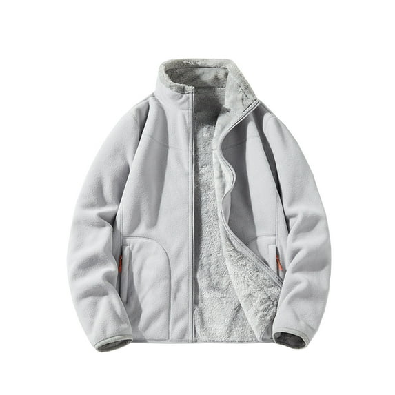 Men's Full Zip Soft Fleece Jacket Reversible Warm Winter Coat Long Sleeve Thickened Outerwear With Pockets