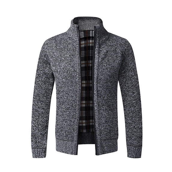 Men's Full Zip Sweater Knit Long Sleeve Stand Collar Cardigan Warm Fleece Lined Sweaters with Pockets Big and Tall Size M-4XL Dark Gray
