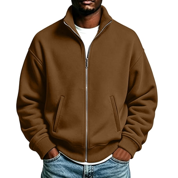 Men's Full Zip Sweatshirt Stand Collar Raglan Sleeve Casual Jacket with Pockets Relaxed Fit Long Sleeve Top for Fall Winter Daily Commute