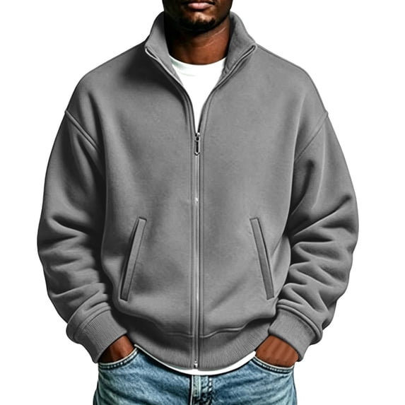 Men's Full Zip Sweatshirt Stand Collar Raglan Sleeve Casual Jacket with Pockets Relaxed Fit Long Sleeve Top for Fall Winter Daily Commute
