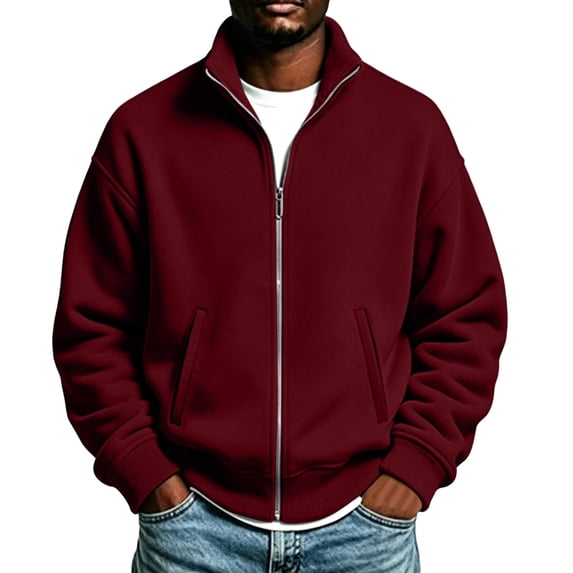 Men's Full Zip Sweatshirt Stand Collar Raglan Sleeve Casual Jacket with Pockets Relaxed Fit Long Sleeve Top for Fall Winter Daily Commute