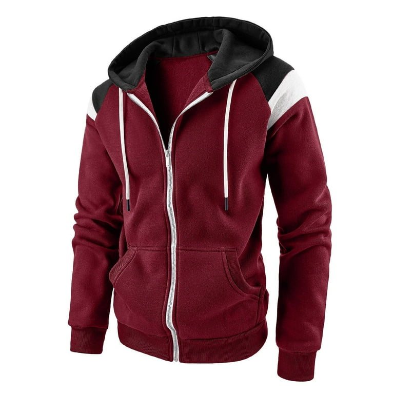 Men s Full Zip Up Color Block Hoodie Fashion Gym Workout Hooded Sweatshirt Fleece Long Sleeve Hooded WIth Pockets Walmart