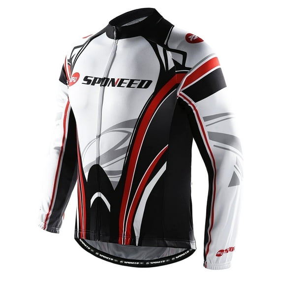 Sponeed Men's Long Sleeve Bicycle Jersey Bike Shirts Full Zipper Road Cycling Clothing Red M