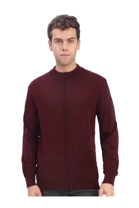 Casual Men’s Full Zipper Sweater – Maroon | S