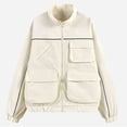 thumbnail image 1 of Men's Full-zip Cargo Jackets with Fluorescent Reflective Detailing Long Sleeve Casual Multi Pockets Fall Coat (M, Beige), 1 of 4