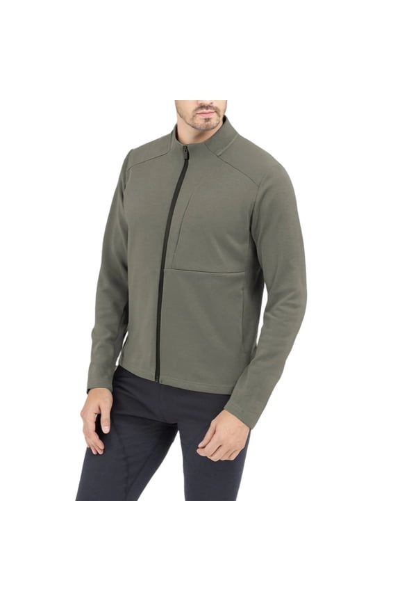 Men's Full-zip Jacket with Invisible Side Pockets Fitted Workout Sport Coat Stand Collar Casual Sweater Activewear (XL, Green)