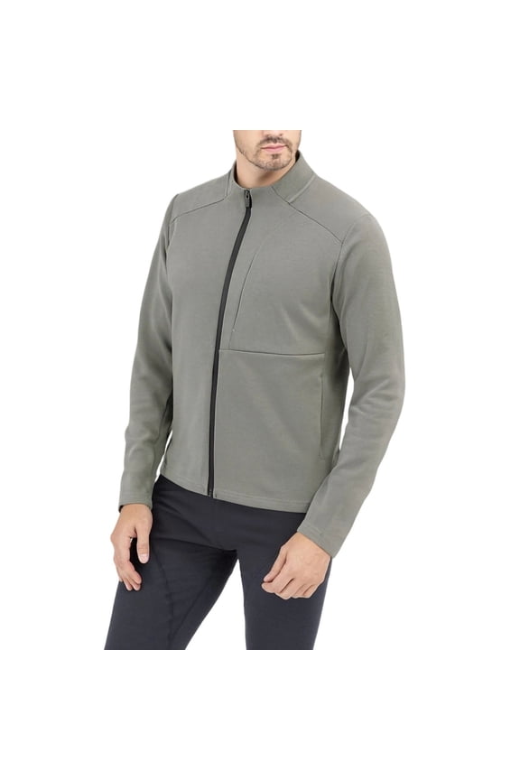 Men's Full-zip Jacket with Invisible Side Pockets Fitted Workout Sport Coat Stand Collar Casual Sweater Activewear (XL, Khaki)