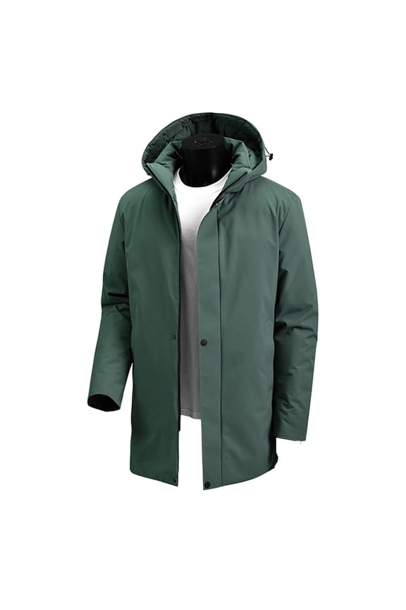 Men's Full-zip Winter Jacket with Adjustable Hood Heavyweight Thicken Ski Coat Warm Cotton Padded Windproof Outerwear (L, Army Green)