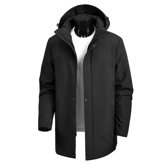 Men's Full-zip Winter Jacket with Adjustable Hood Heavyweight Thicken Ski Coat Warm Cotton Padded Windproof Outerwear (M, Black)