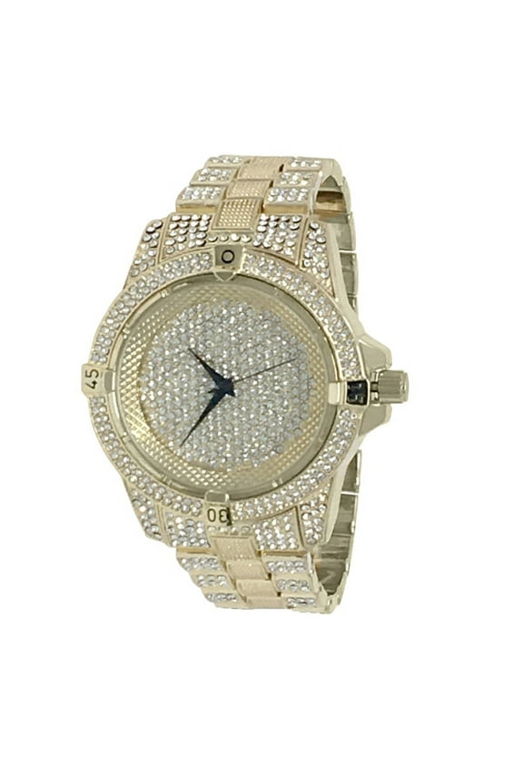 Men's Fully Bling Yellow Gold Finish Ice Master Simulated Lab Diamond Wrist Watch