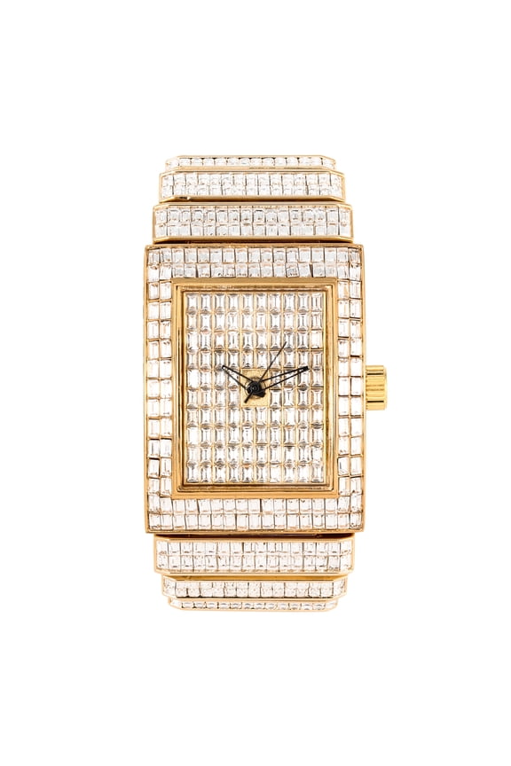 Men's Fully Iced Out Rectangle Watch, 40mm Case - Gold Baguette Dial