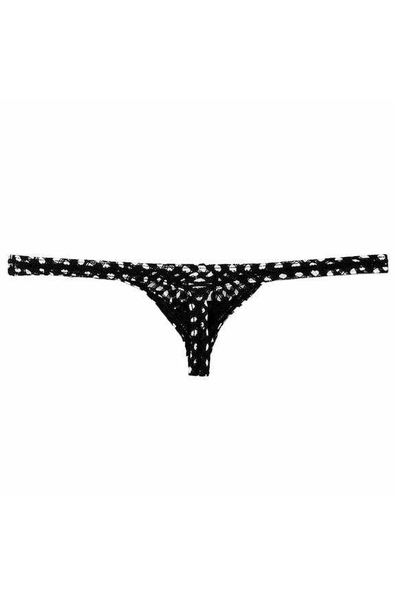 Men's Fully Transparent Breathable Sexy And Checkered Hollow Thong