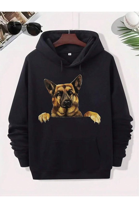 Men's Fun German Shepherd Dog Face Hoodie - Suitable For Urban  Enthusiasts As Birthday/Holiday Gift, Casual Winter Wear, Suitable For Daily Commuting, Suitable For Dates, Movie Watching, Beach, Casu