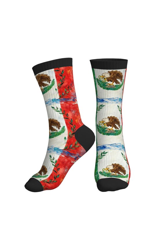 Men's Fun-Mexico-Flag Novelty Athletic Socks Women's Digital Printing Funky Patterned Crew Socks