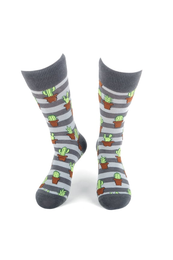 Men's Fun Novelty Socks Gray Cactus Western Playful Wear