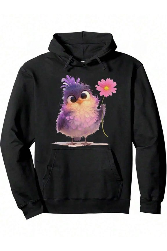 Men's Fun Owl And Pink Flower Pattern Hoodie - Lightweight Thermal Pullover For July 4th Independence Day Party - Soft Breathable Hooded Sweater With Front Pocket - Casual Loose Long Sleeve Hoodie Fo
