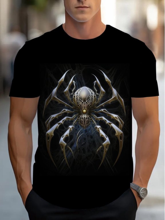 Men's Fun Spider Printed T-Shirt - Clothing, Special Wear, Daily Casual Wear - Special Wear - Washable Spider Case Clothing