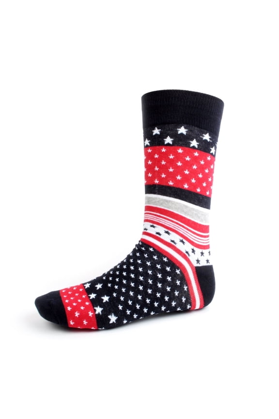 Men's Fun Stars and Stripes Crew Socks, Sock Size 10-13 / Shoe Size 6-12.5, Great Holiday/Birthday Gift