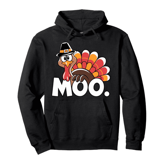Men's Fun Turkey Moo Thanksgiving Hoodie, Casual Long Sleeve Sweater, Loose Fit