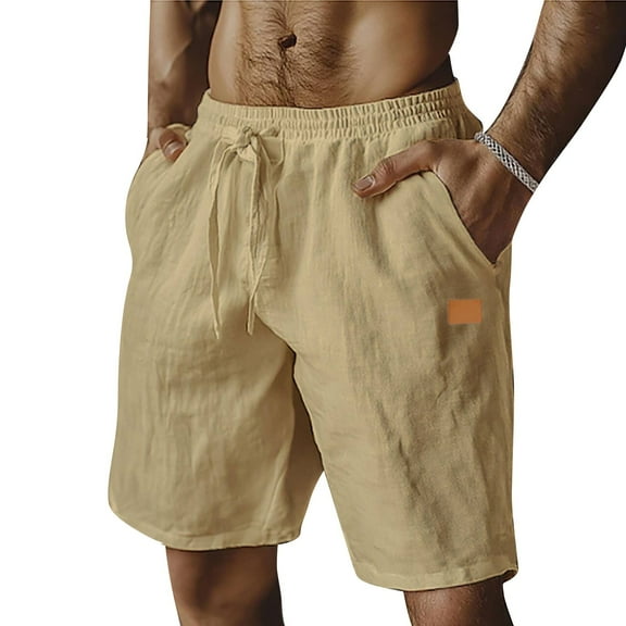 Men's Functional Outdoor Work Shorts, Multi-Pocket Cargo Shorts with Elastic Waist & Reinforced Belt Loops ,Khaki L