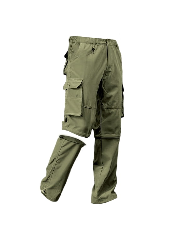 Men’s Functional Stretch Zip Off Work Pants, Quick Dry Detachable Leg Multi Pocket Fishing Cargo Bottoms