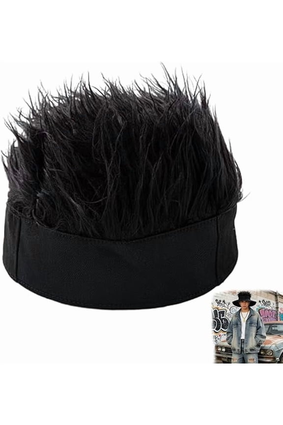 Men's Funky Faux Fur Knit Beanie Hat - Hip-Hop Style, Funny Realistic Short Wig Cap,Wig Peaked Baseball Hat with Straight Hair(1pc - L )