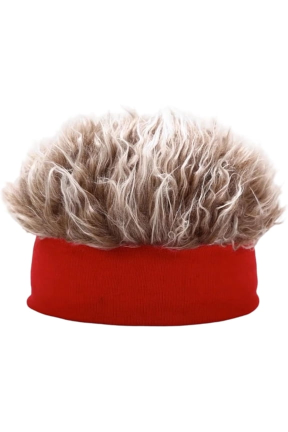 Men's Funky Faux Fur Knit Beanie Hat, Hip-Hop Style, Spiked Funny Wig Hat, Wig Peaked Baseball Hat with Straight Hair