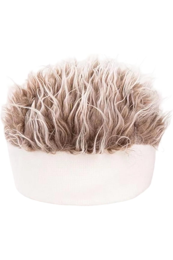 Men's Funky Faux Fur Knit Beanie Hat, Hip-Hop Style, Spiked Funny Wig Hat, Wig Peaked Baseball Hat with Straight Hair