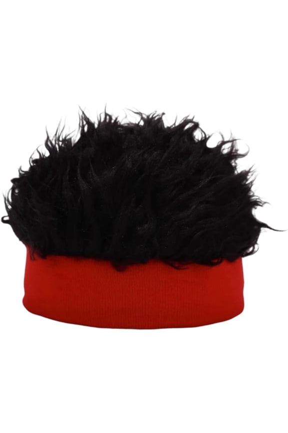 Men's Funky Faux Fur Knit Beanie Hat, Hip-Hop Style, Spiked Funny Wig Hat, Wig Peaked Baseball Hat with Straight Hair
