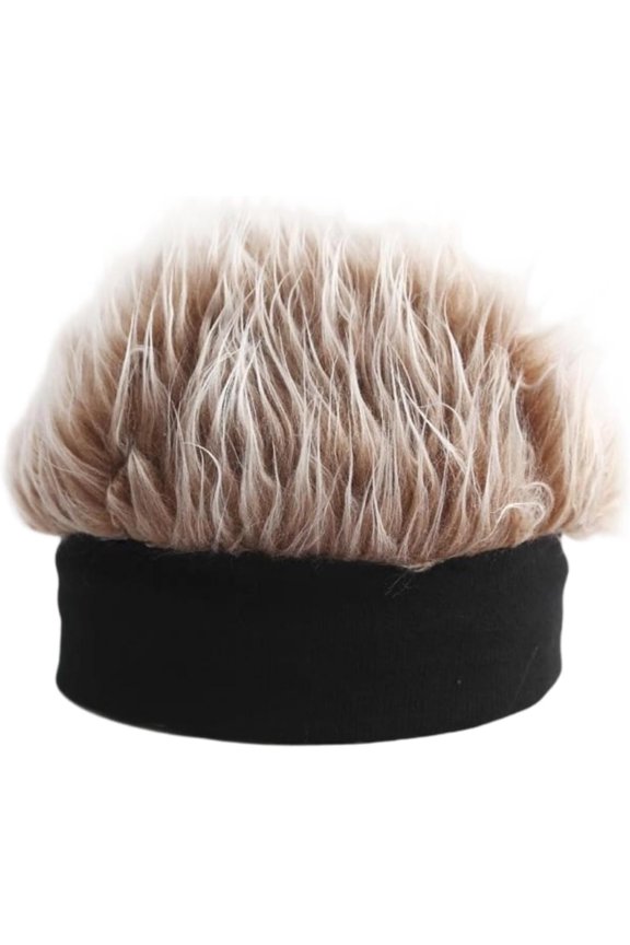 Men's Funky Faux Fur Knit Beanie Hat, Hip-Hop Style, Spiked Funny Wig Hat, Wig Peaked Baseball Hat with Straight Hair
