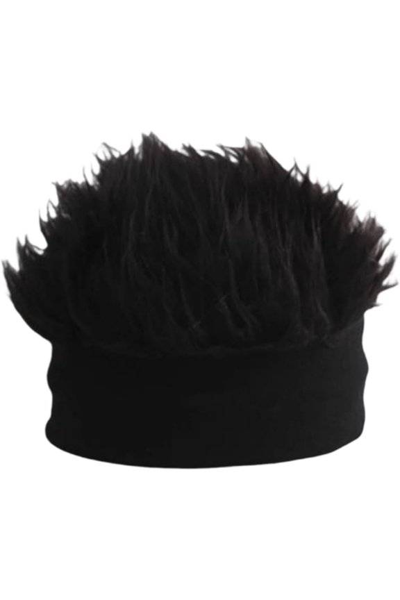 Men’s Funky Faux Fur Knit Beanie Hat with Straight Hair, Hip Hop Streetwear Novelty Hat for Parties, Festivals & Gag Gifts