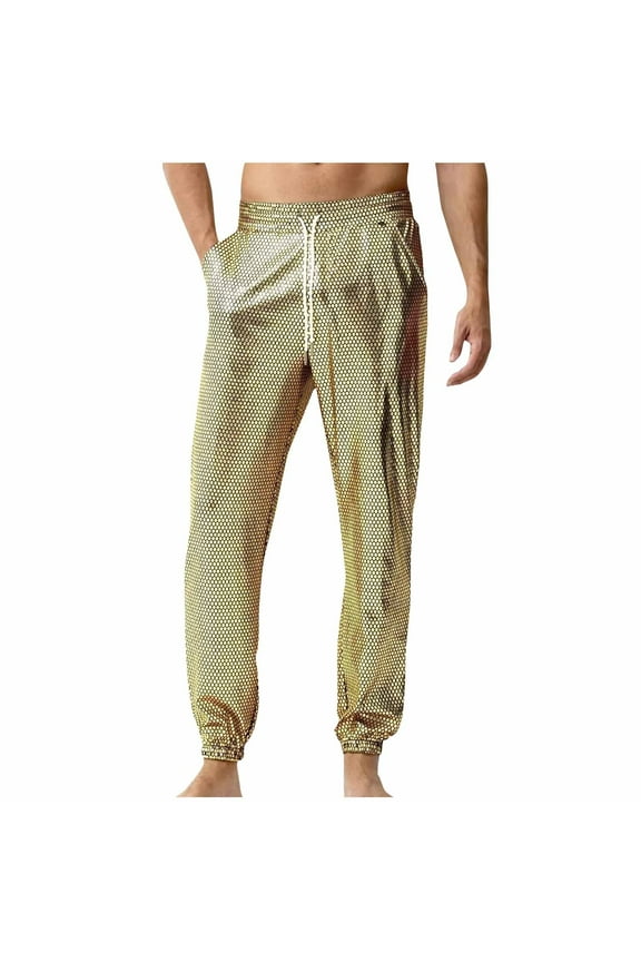 Men's Funky Shiny Nightclub Pants Glitter Hip Hop Casual Pants for Night Out Party Fashion Sequins Joggers Drawstring