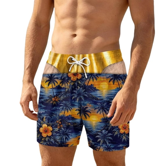 Men's Funny 3D Print Hawaii Swim Trunks Novelty Quick Dry Board Shorts with Drawstring Beach Vacation Shorts