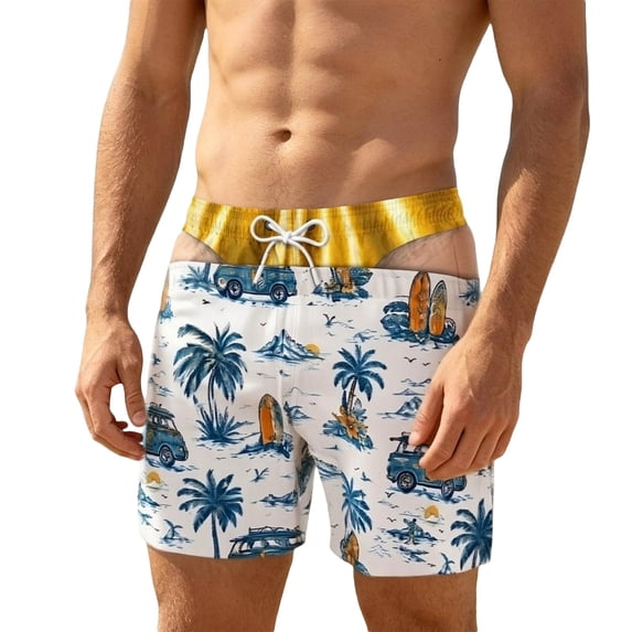 Men's Funny 3D Print Hawaii Swim Trunks Novelty Quick Dry Board Shorts with Drawstring Beach Vacation Shorts