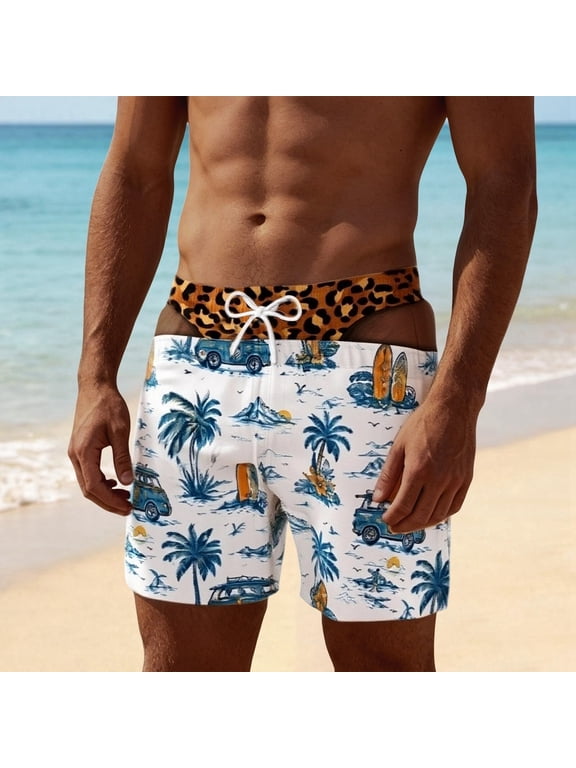 Men's Funny 3D Print Hawaii Swim Trunks Novelty Quick Dry Board Shorts with Drawstring Beachwear Vacation Shorts