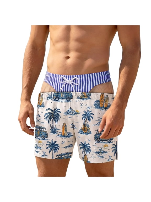 Men's Funny 3D Print stripe Swim Trunks Novelty Quick Dry Board Shorts with Drawstring Beach Vacation Shorts