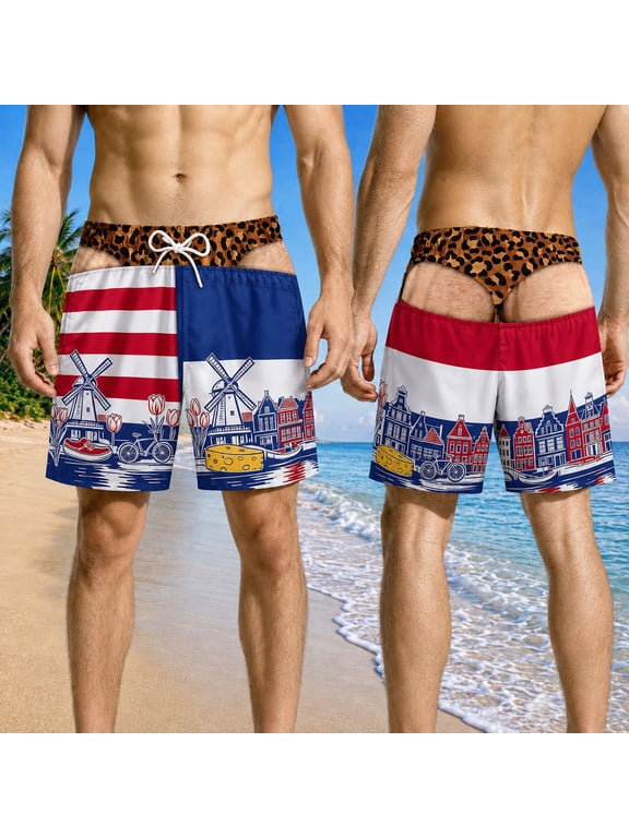 Men's Funny 3D Us Print Swim Trunks Novelty Quick Dry Board Shorts with Drawstring Beach Vacation Shorts