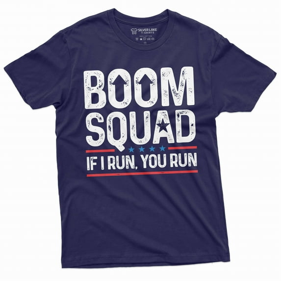 Men's Funny 4th of July Boom Squad shirt fireworks if I run you run tee shirt patriotic tee (4X-Large Navy Blue)