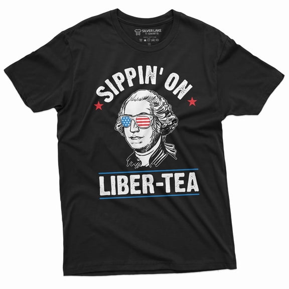 Men's Funny 4th of July Sipping on Liber-tea sarcastic T-shirt George Washington Liberty Tea Shirt (X-Large Black)
