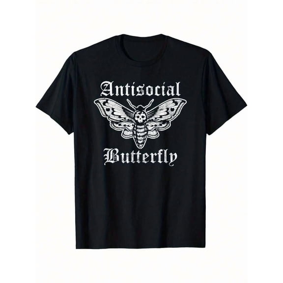 Men's Funny Antisocial Butterfly T-Shirt - Casual, Loose-Fitting Black Crew Neck With White Print, A Gift For The Humorous Introvert, Perfect For All Seasons
