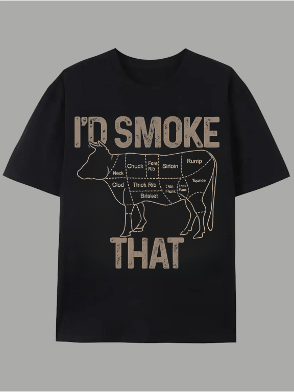 Men's Funny BBQ Cow Cuts I'd Smoke That Graphic T-Shirt