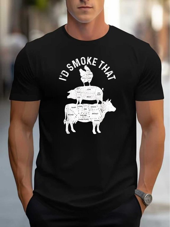 Men's Funny BBQ Smoker Meat Cuts Graphic T-Shirt